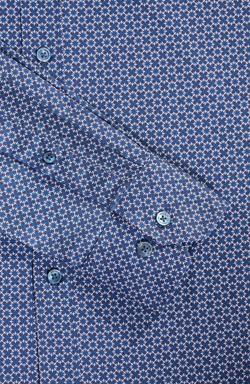 Bugatchi Julian Shaped Fit Geo Print Cotton Button-up Shirt In Blue