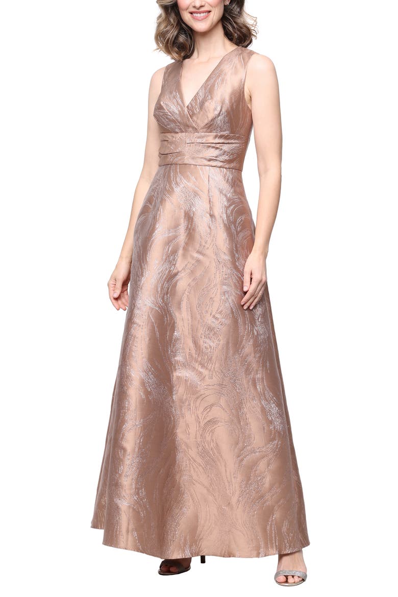 Surplice Neck Jacquard Gown, Main, color, CARAMEL