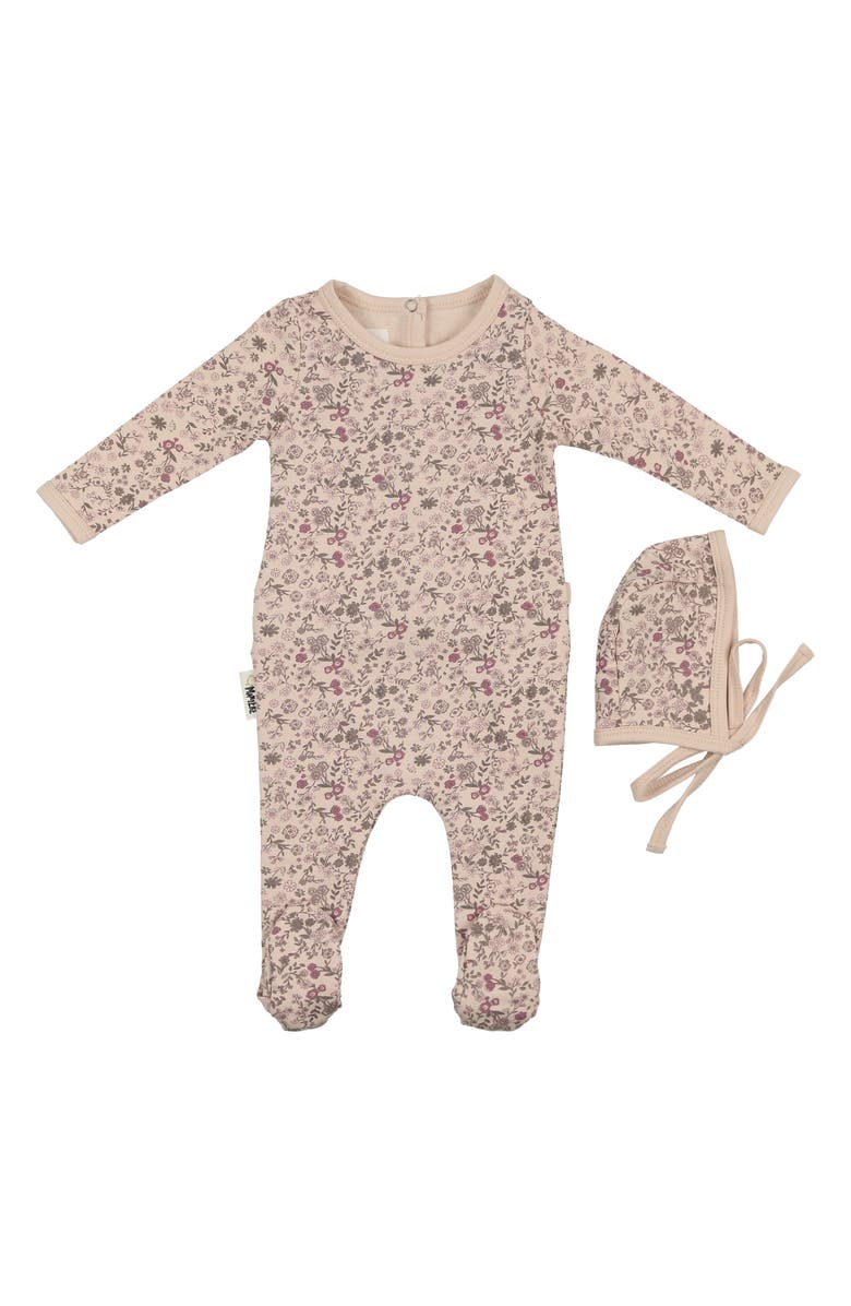 Manière Elegant Floral Footie & Hat Set, Main, color, Z/Dnugirls Biscuit
