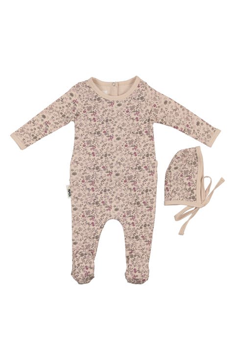 Elegant Floral Footie & Hat Set (Baby)