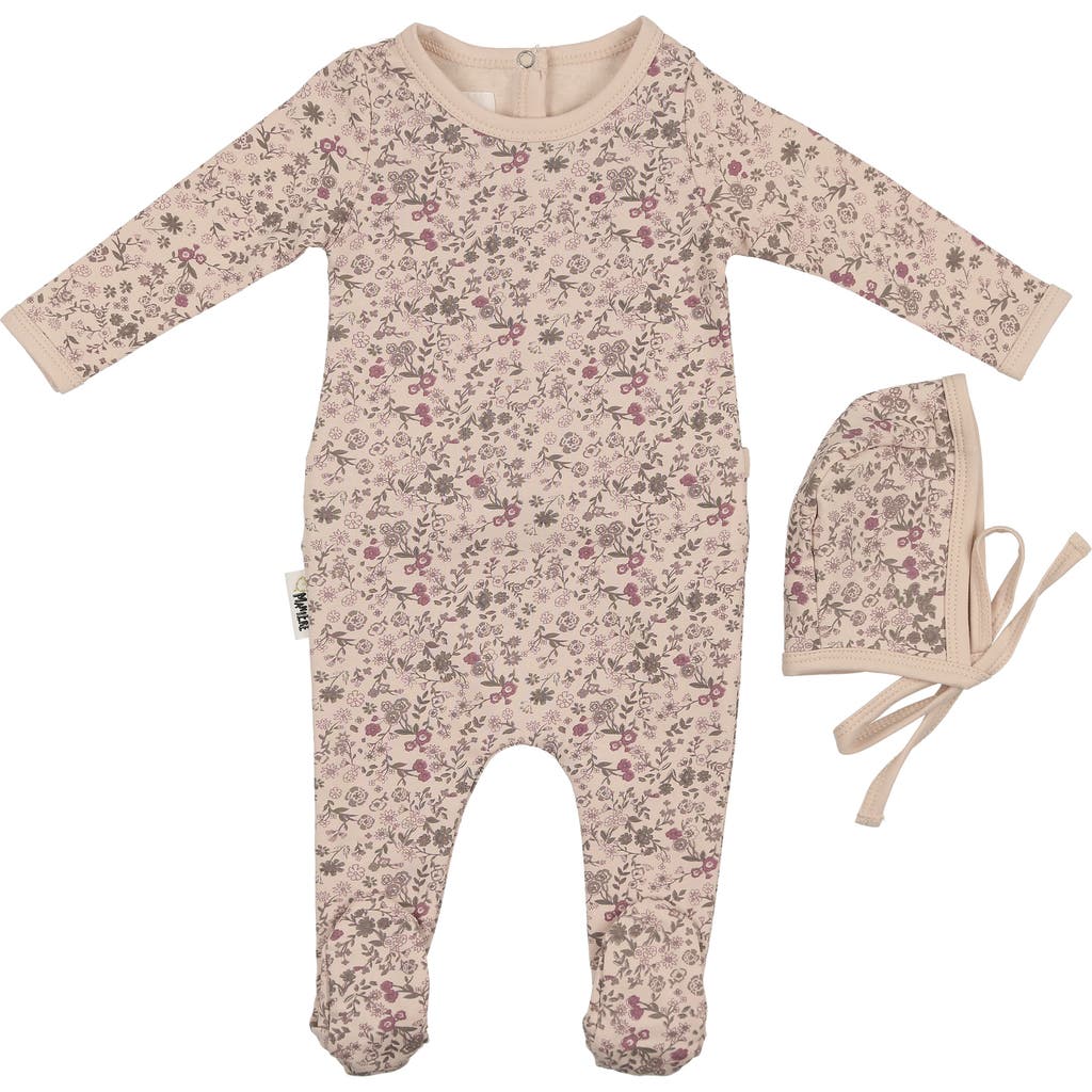 Maniere Manière Elegant Floral Footie & Hat Set In Multi