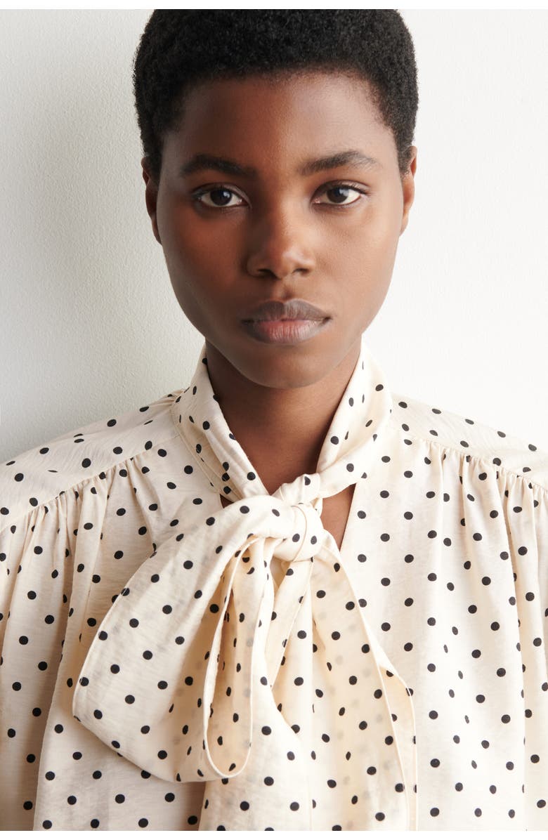 COS Scarf-Detail Polka-Dot Shirt, Alternate, color, Ivory / Black / Polka Dot