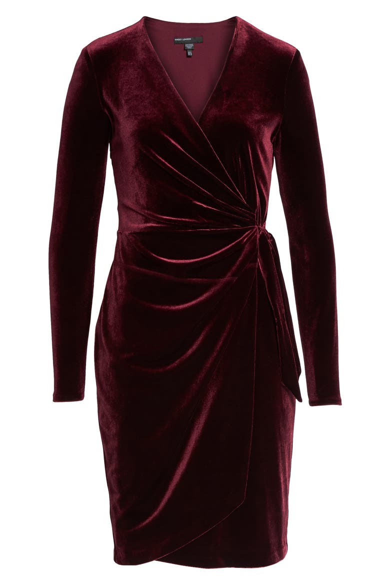 Velvet Faux Wrap Dress, Alternate, color, WINE