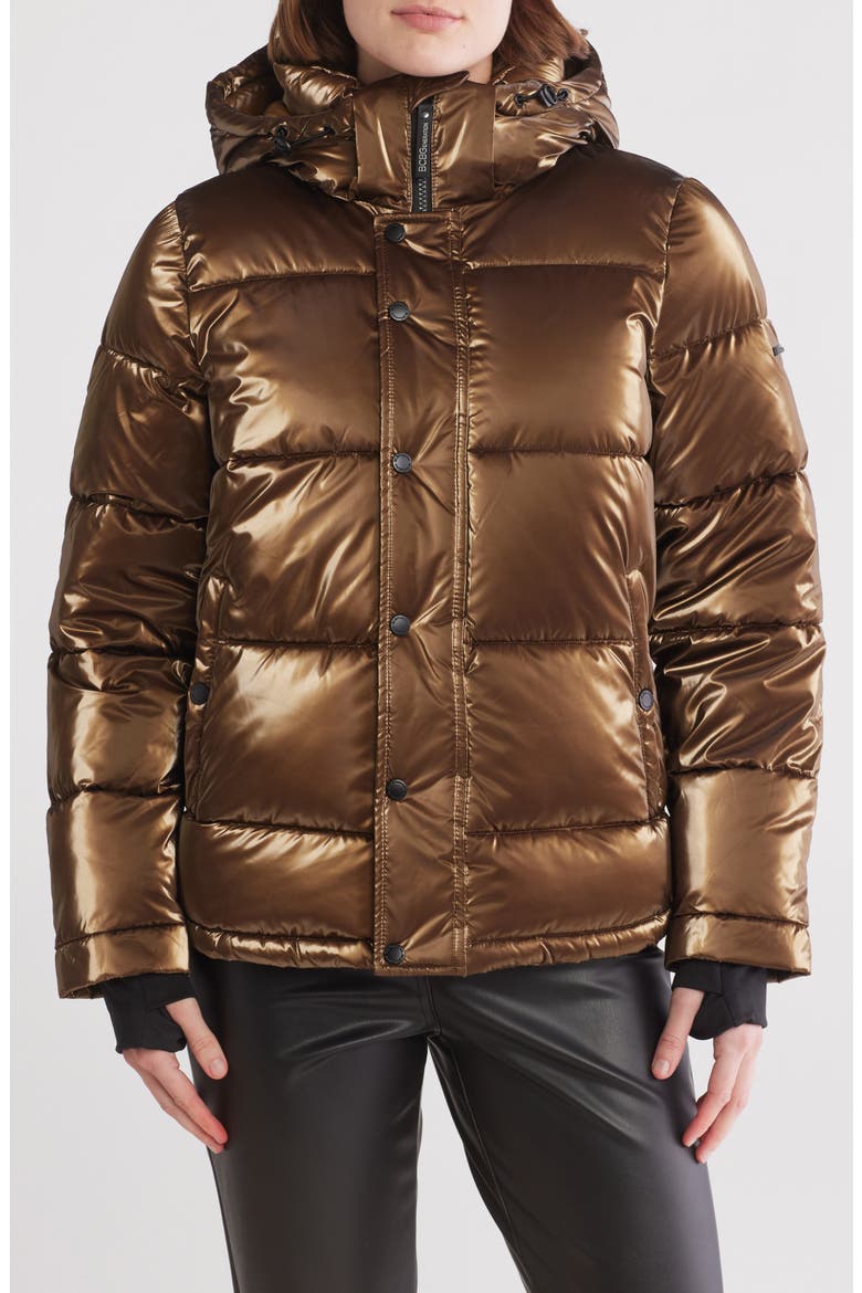 Hooded Short Puffer Jacket, Main, color, LIQUID BRASS