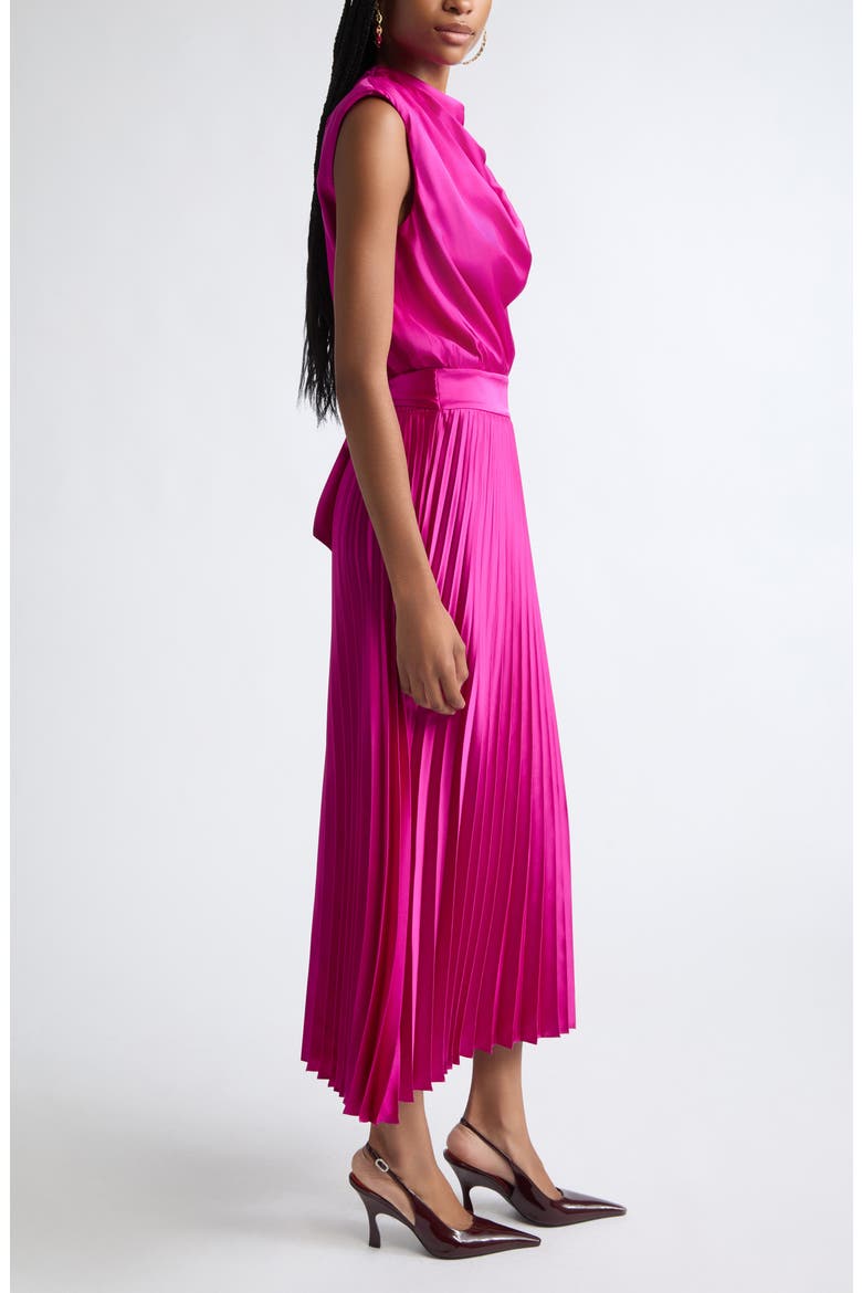 Farah Pleated Midi Dress, Alternate, color, RASPBERRY