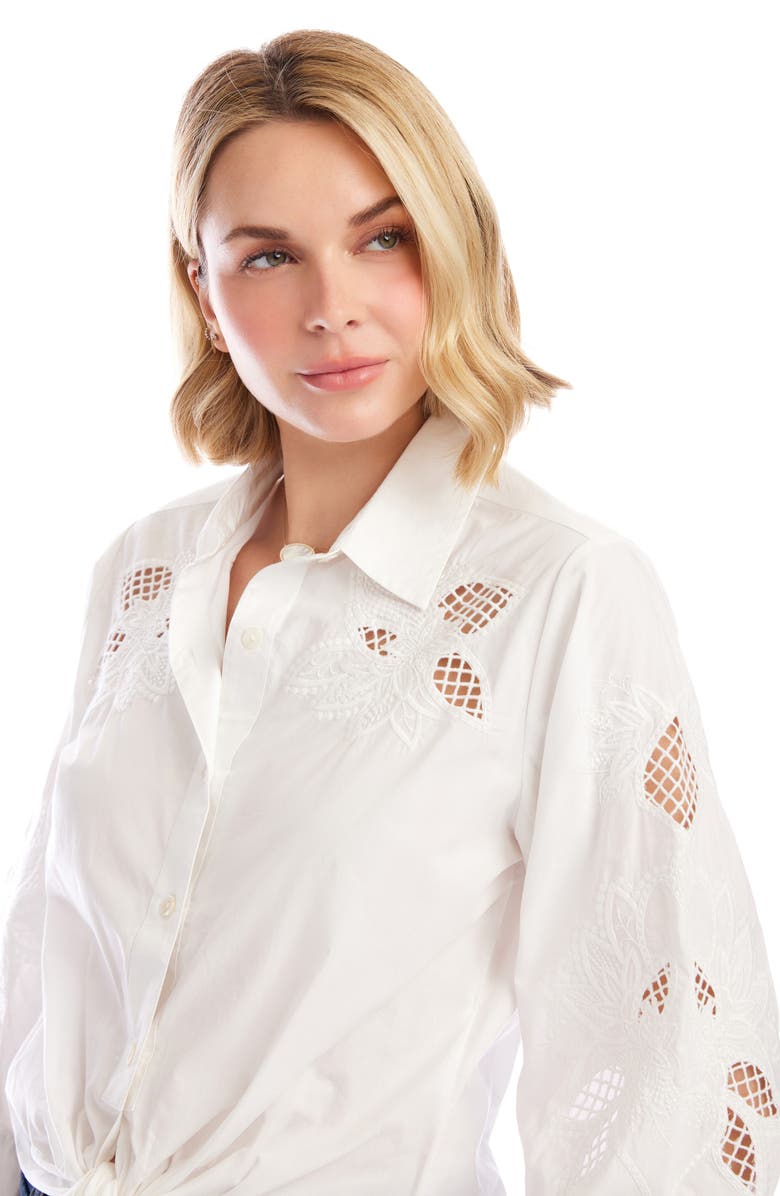 Karen Kane Eyelet Embroidery Tie Front Shirt, Alternate, color, White