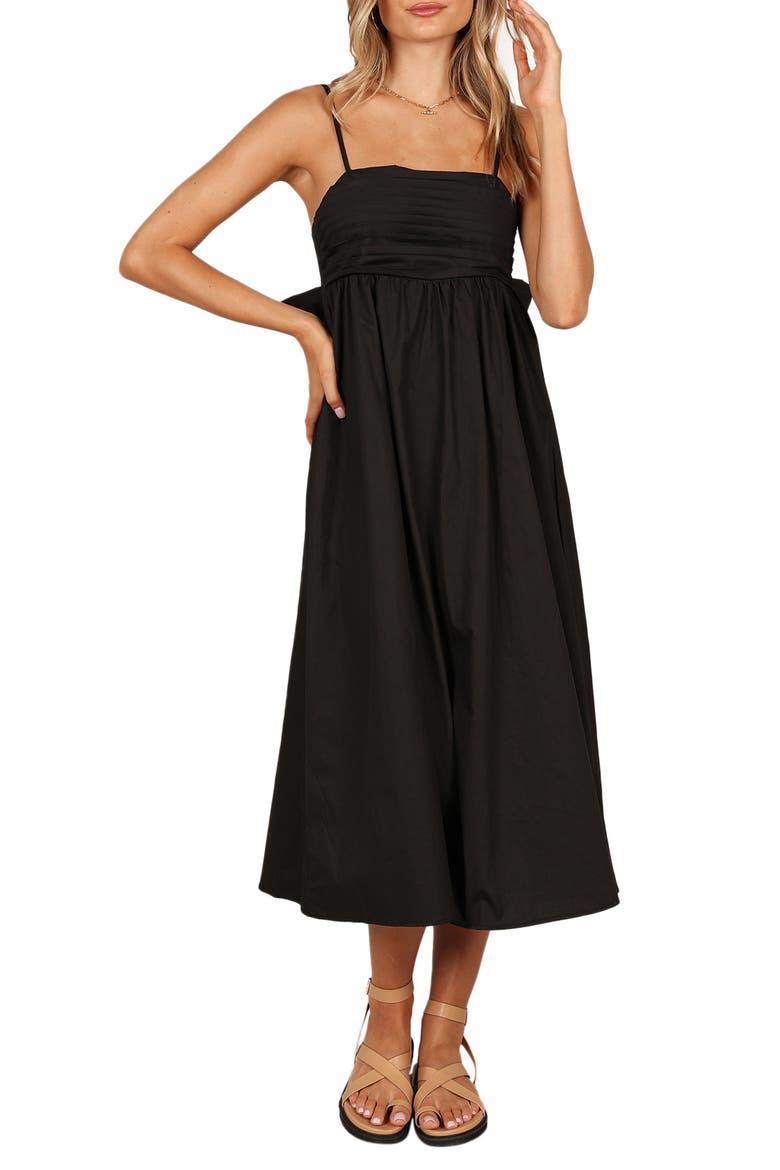 Alice Bow Back Sleeveless Midi Dress, Main, color, BLACK
