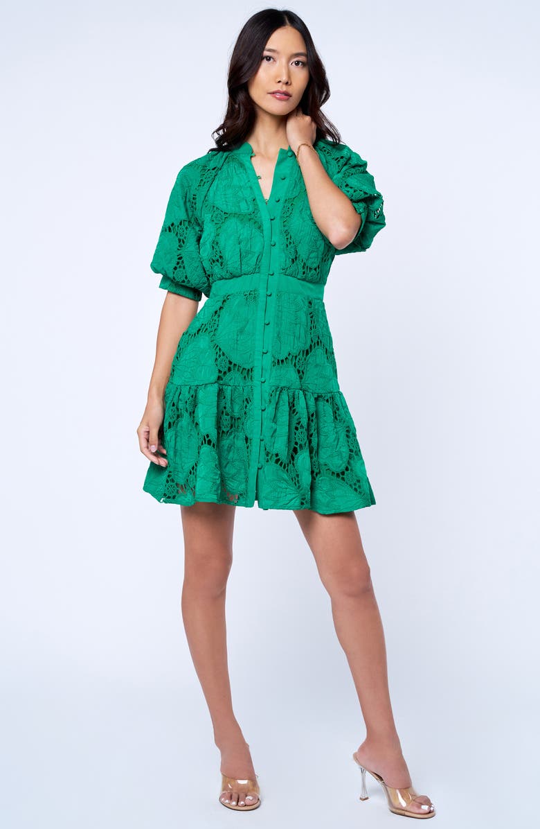 CIEBON Steph Floral Embroidered Puff Sleeve Minidress, Alternate, color, Green