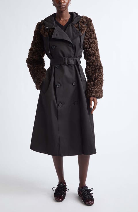 Faux Fur Detail Trench Coat