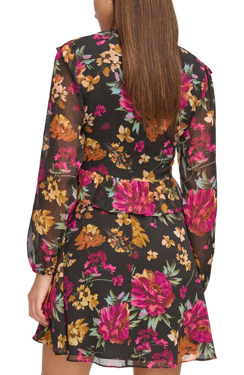 Kensie V-Neck Long Sleeve Floral Chiffon Shift Dress, Alternate, color,