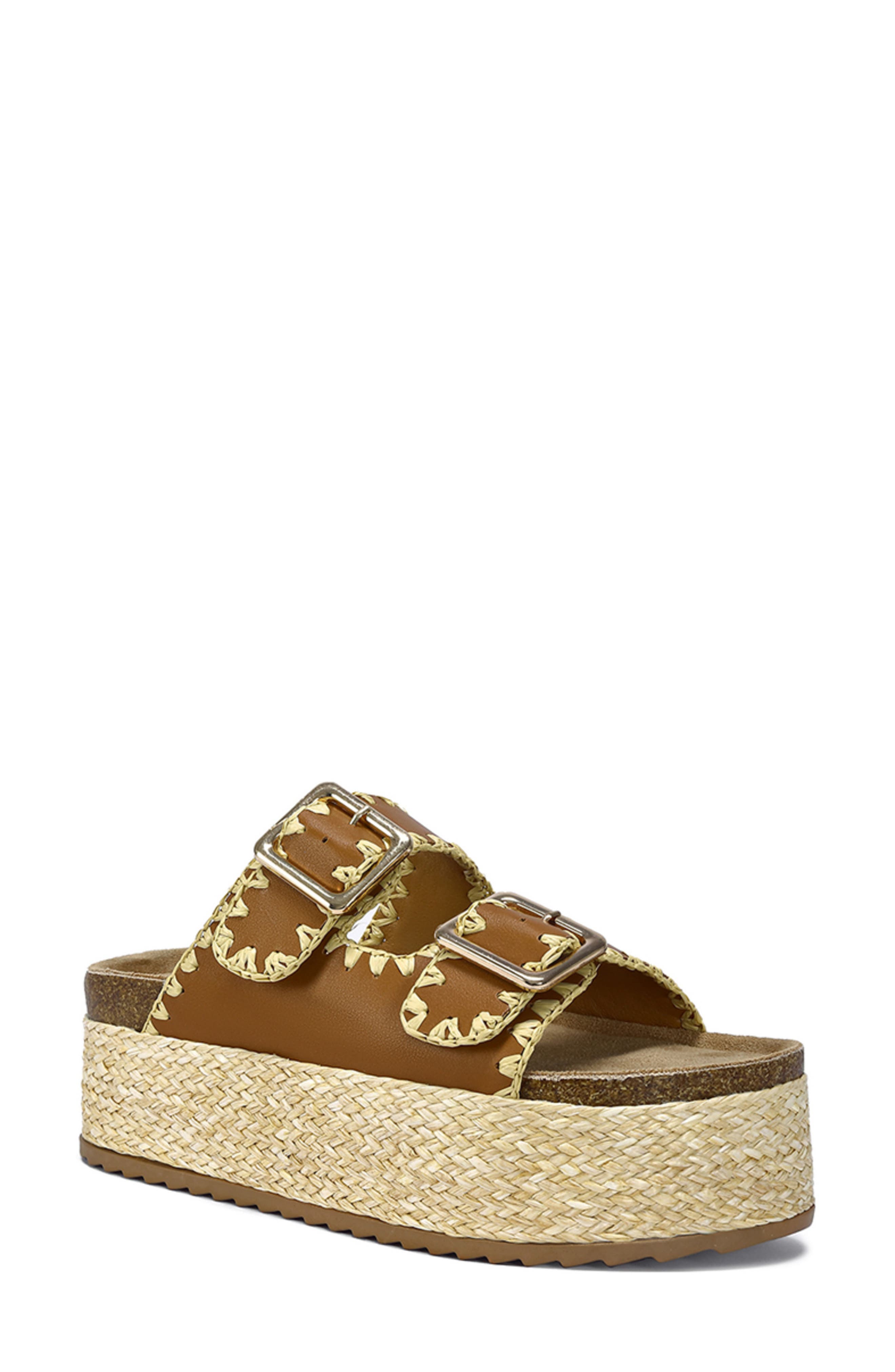 AZALEA WANG Calluna Platform Slide Sandal, Main, color, Tan