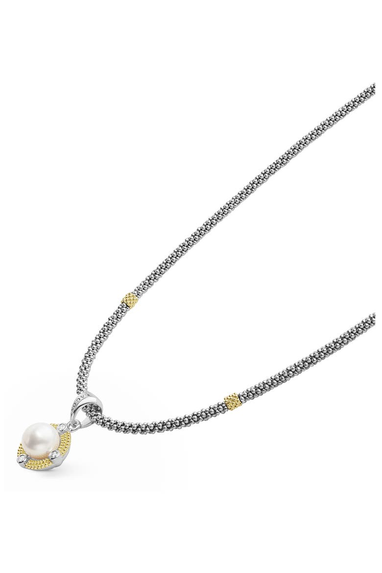 Luna Freshwater Pearl & Diamond Lux Pendant Necklace, Alternate, color, SILVER