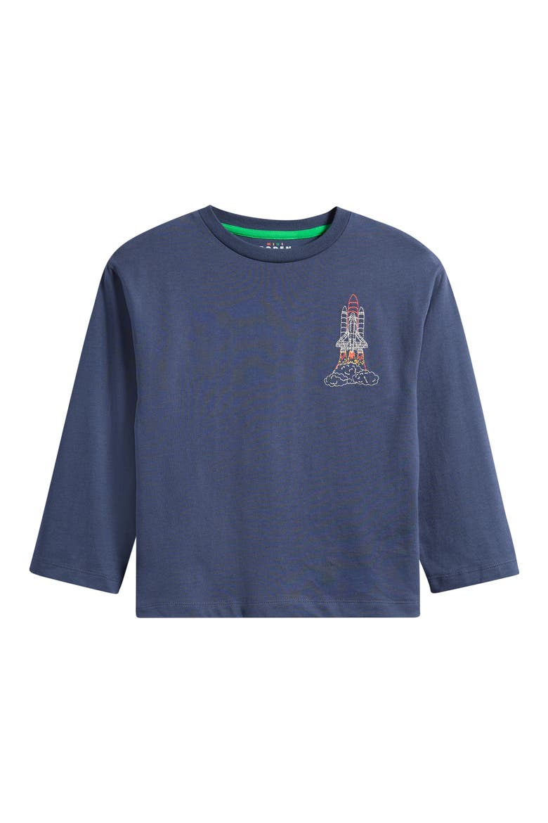 Kids' Long Sleeve Embroidered Cotton T-Shirt, Main, color, VINTAGE INDIGO