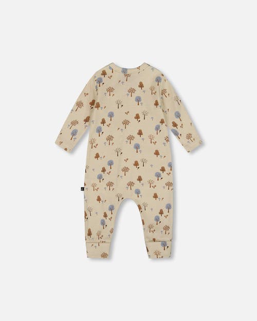 Deux Par Deux Organic Cotton Zipped Romper Tree In Gold