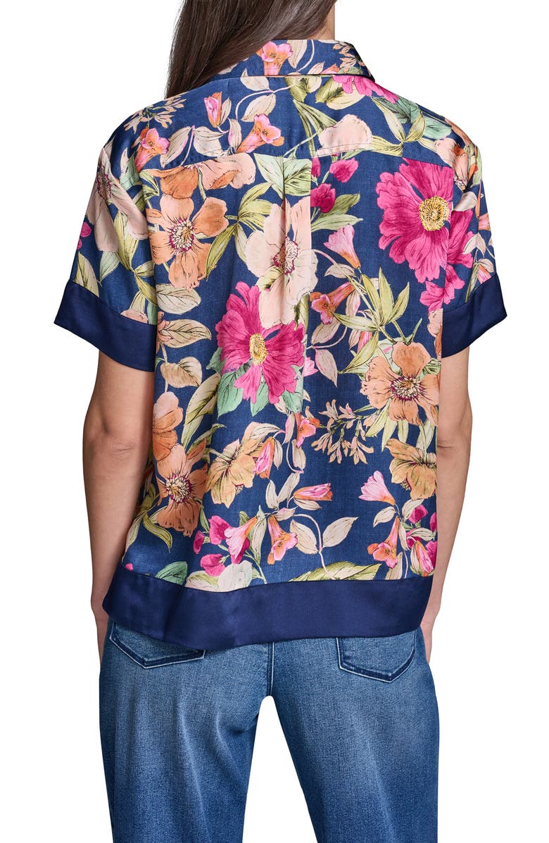 KARL LAGERFELD PARIS Floral Short Sleeve Button-Up Shirt, Alternate, color, Currant/ Light Blush Multi