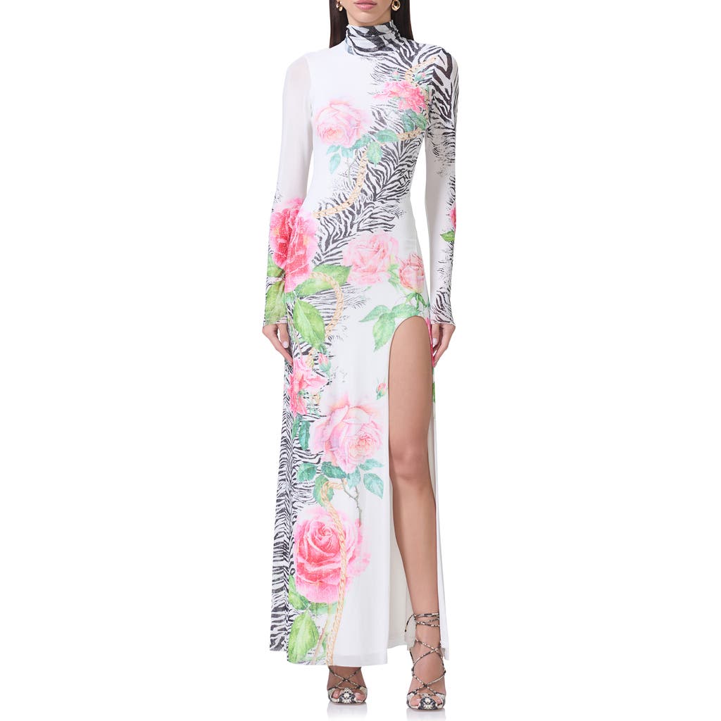 AFRM AFRM SONYA PRINT LONG SLEEVE SHEER MESH MAXI DRESS