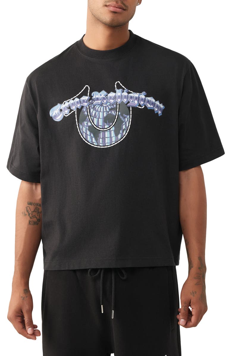 True Religion Chrome Logo Boxy Graphic T-Shirt, Main, color, Jet Black