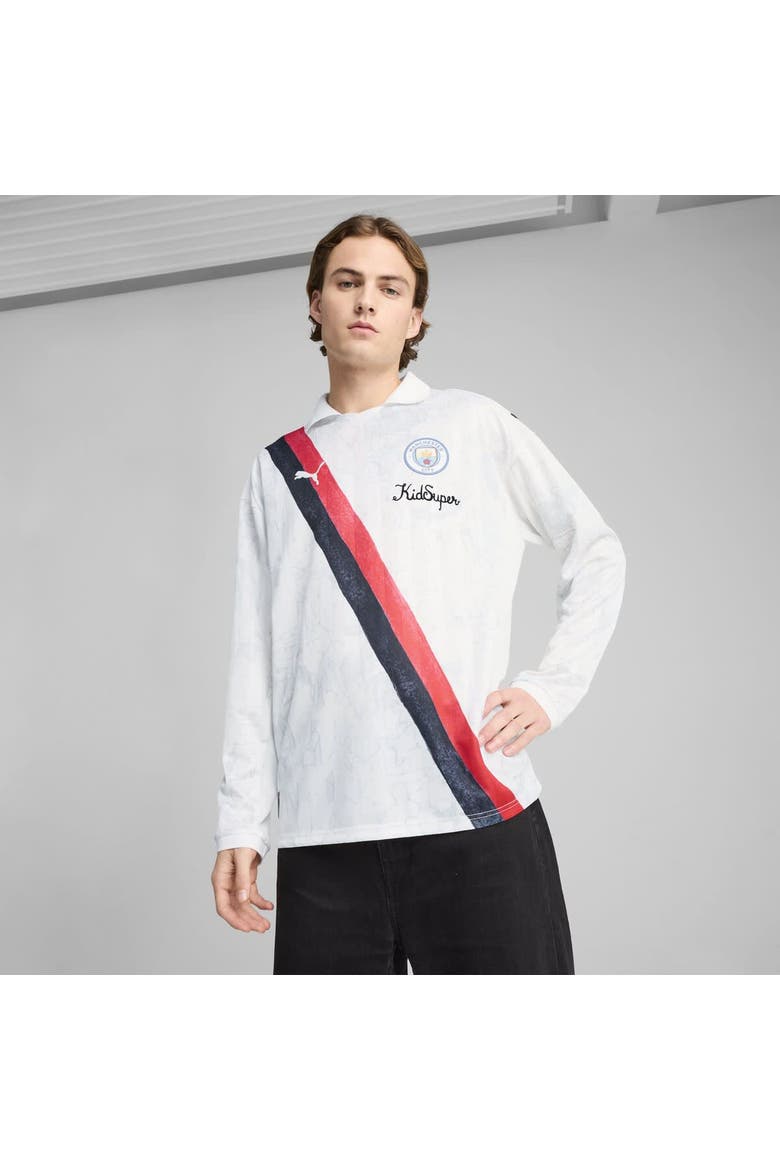 Men's Puma x KidSuper White Manchester City 2025 FIFA Club World Cup Retro Long Sleeve T-Shirt, Alternate, color, White