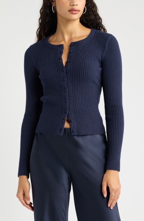 Ribbed Crewneck Cardigan