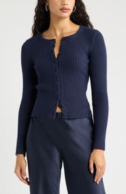 Open Edit Ribbed Crewneck Cardigan