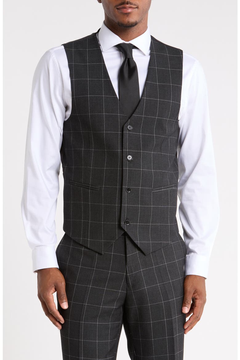 Windowpane Check Three-Piece Suit, Alternate, color, DARK GREY