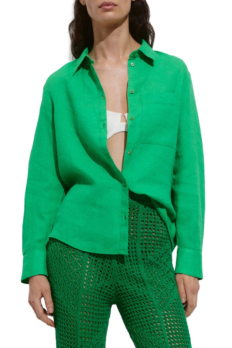 Linen Button-Up Shirt, Main, color, GREEN APPLE