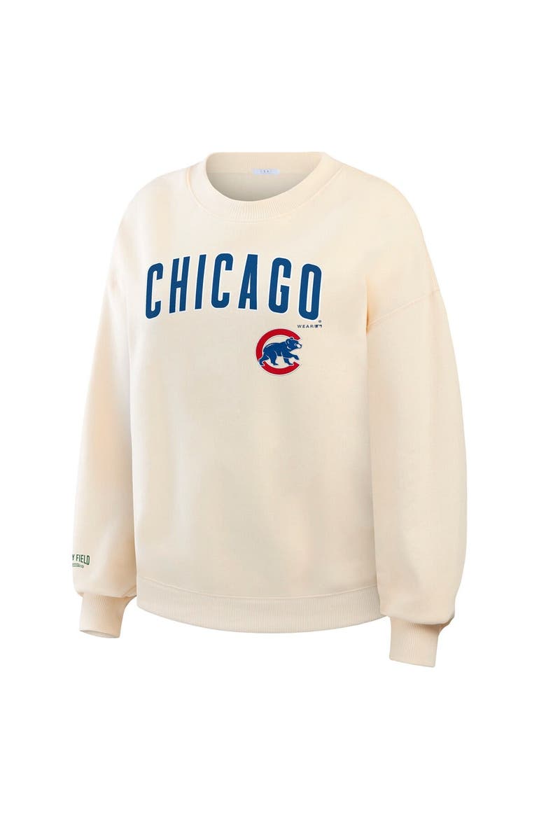 Women's WEAR by Erin Andrews Cream Chicago Cubs Heavyweight Crew Neck Sweatshirt, Alternate, color, Cream