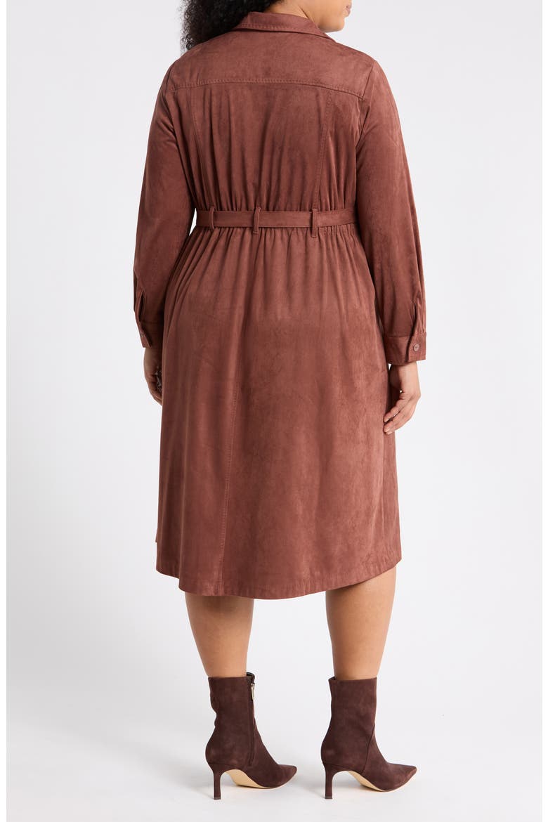 Belted Faux Suede Midi Dress, Alternate, color, AUBURN