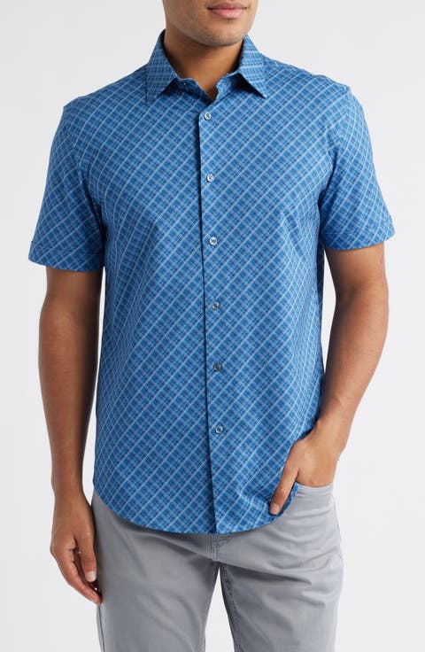 Miles OoohCotton® Tartan Print Short Sleeve Button-Up Shirt