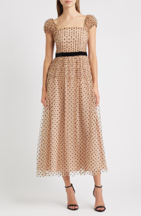 Saison Flock Polka Dot Cocktail Dress