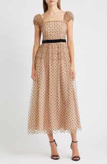 Lucy Paris Saison Flock Polka Dot Cocktail Dress