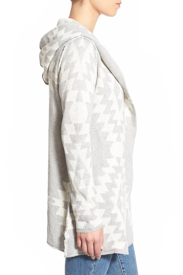 Woven Heart Diamond Pattern Hooded Cardigan, Alternate, color, GREY/ IVORY