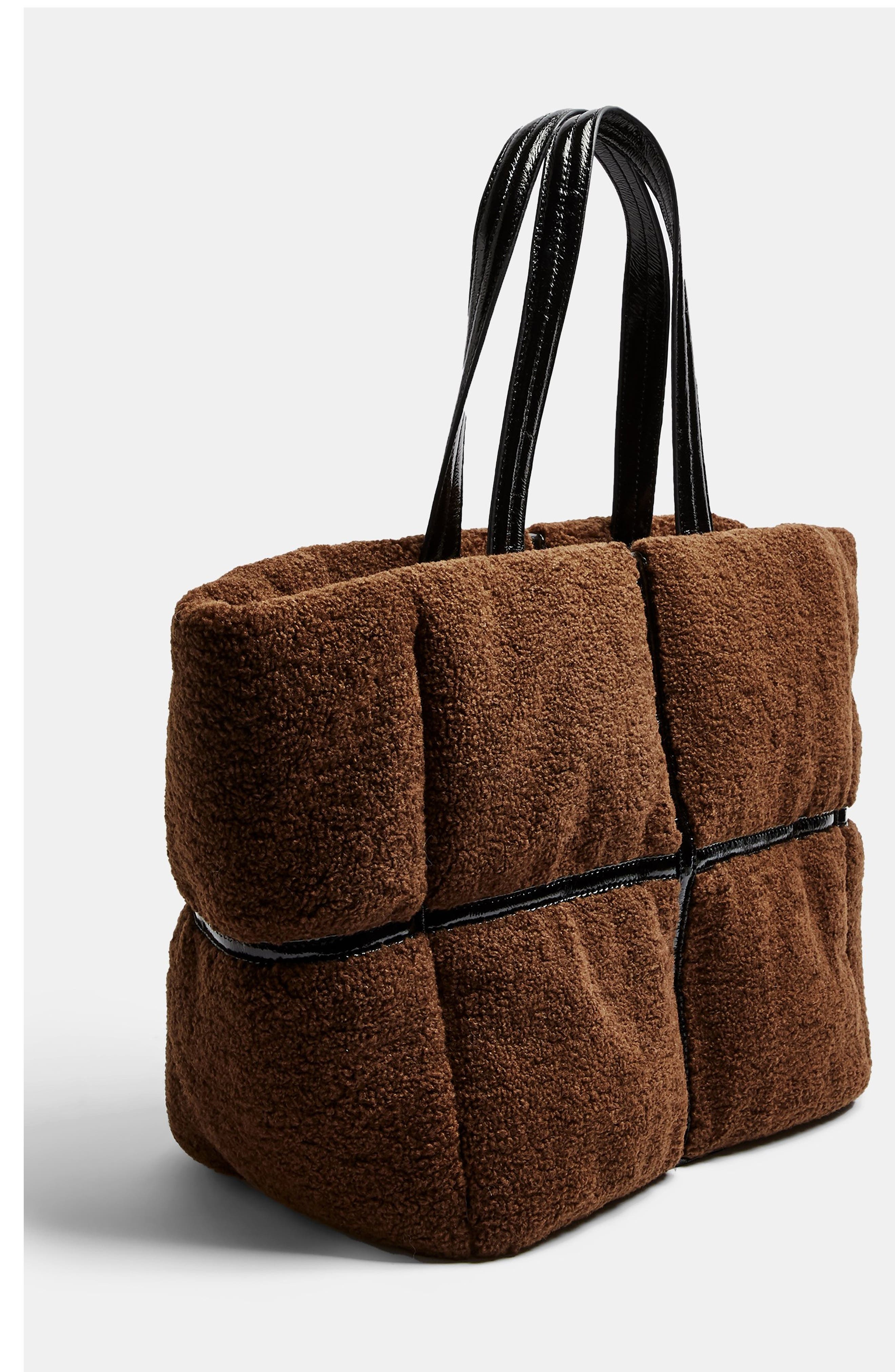 Faux Fur & Vinyl Tote Bag, Alternate, color, BROWN