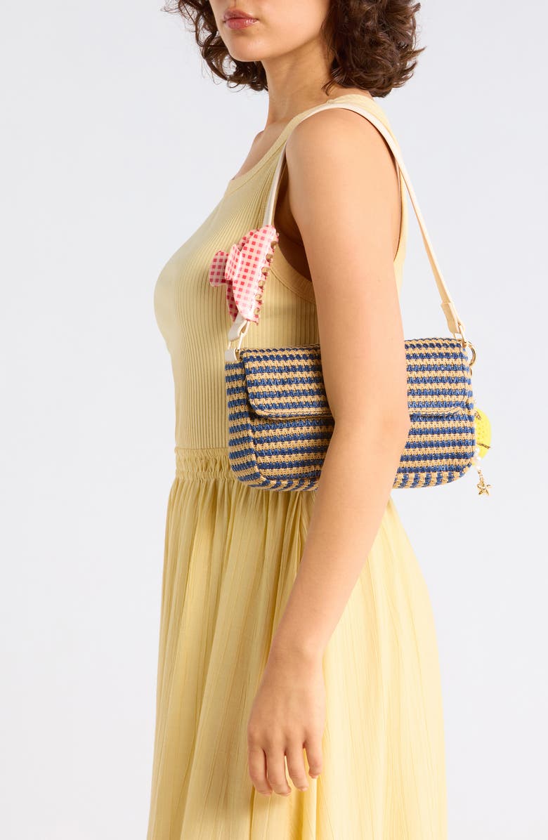 Madden Girl Straw Shoulder Bag, Alternate, color, Navy Stripe