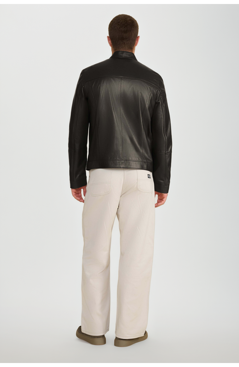 Furniq UK Otis Racer Leather Jacket, Alternate, color, Black