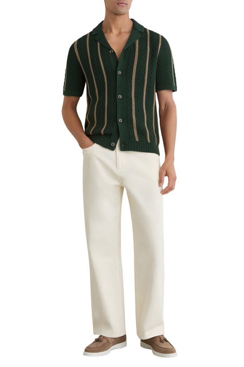 Ellingham Textured Stripe Camp Collar Cardigan, Alternate, color, FOREST GREEN
