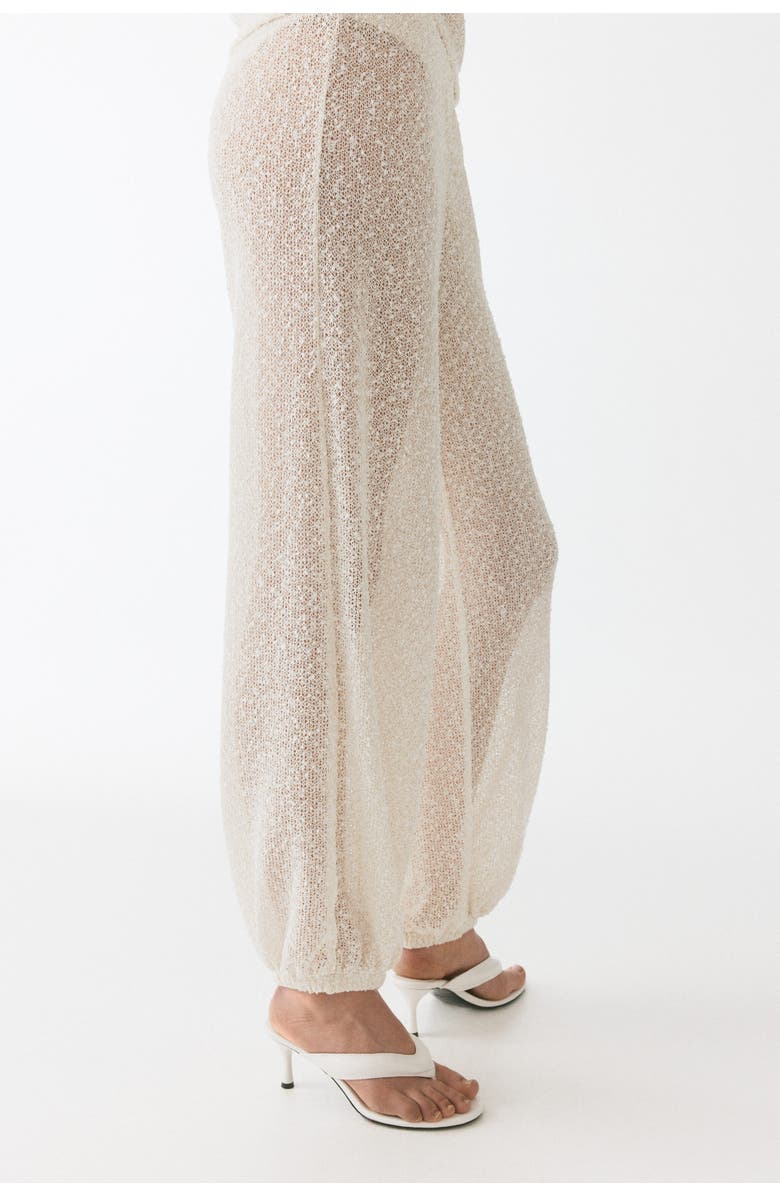 H&M Glittery Knitted Trousers, Alternate, color, Cream