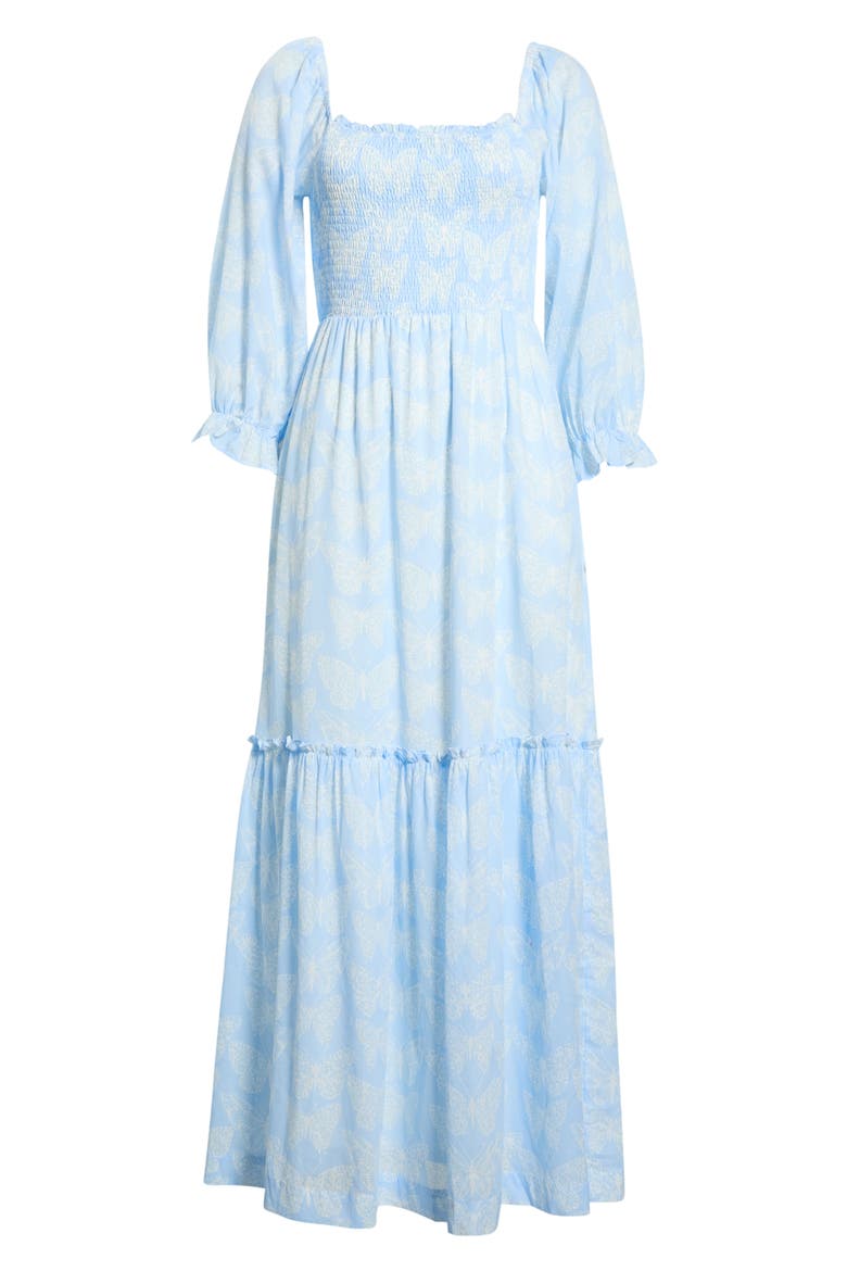 Aubry Smocked Ruffle Hem Maxi Dress, Alternate, color, BLUE/WHITE