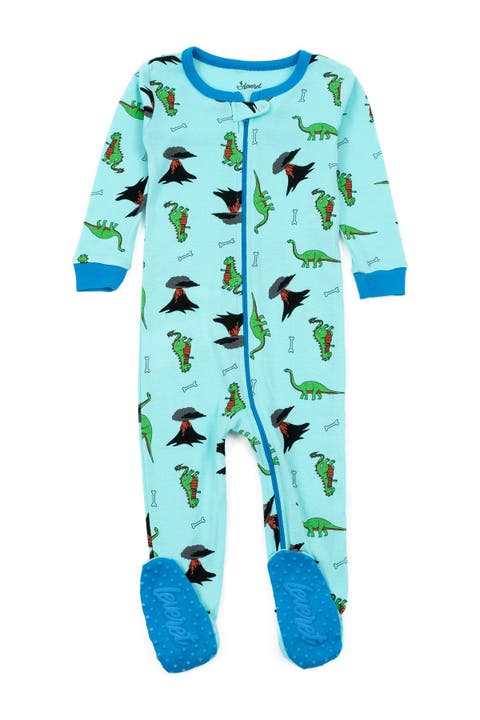 LEVERET Dinosaur Footed Pajamas