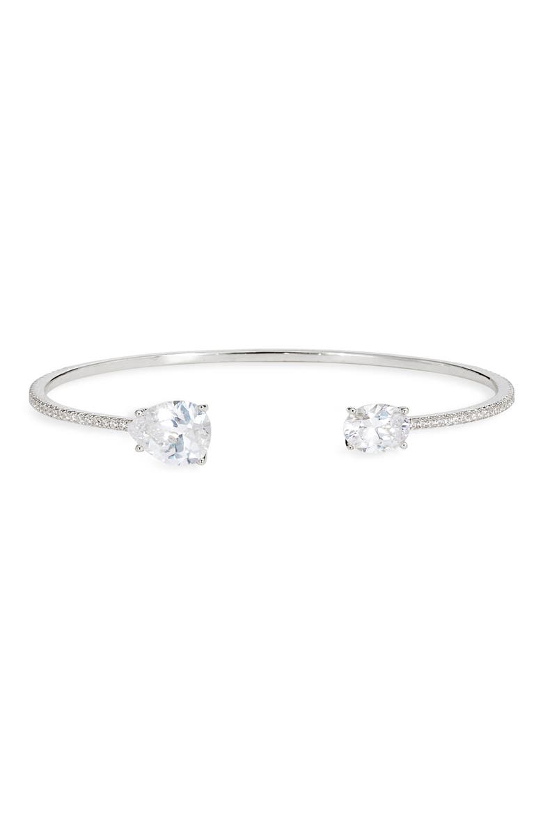Oval & Pear Cubic Zirconia Cuff Bracelet, Main, color, CLEAR- SILVER