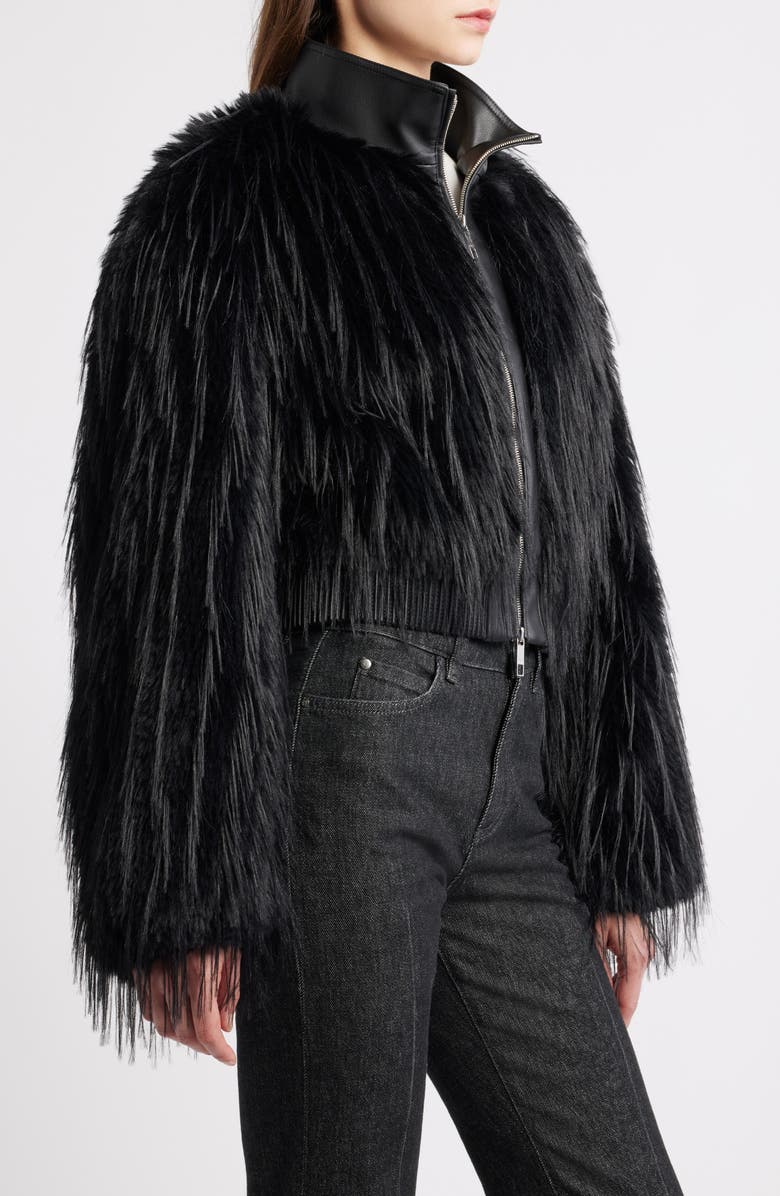 BOSS Cecool Faux Leather & Faux Fur Crop Jacket, Alternate, color, Black
