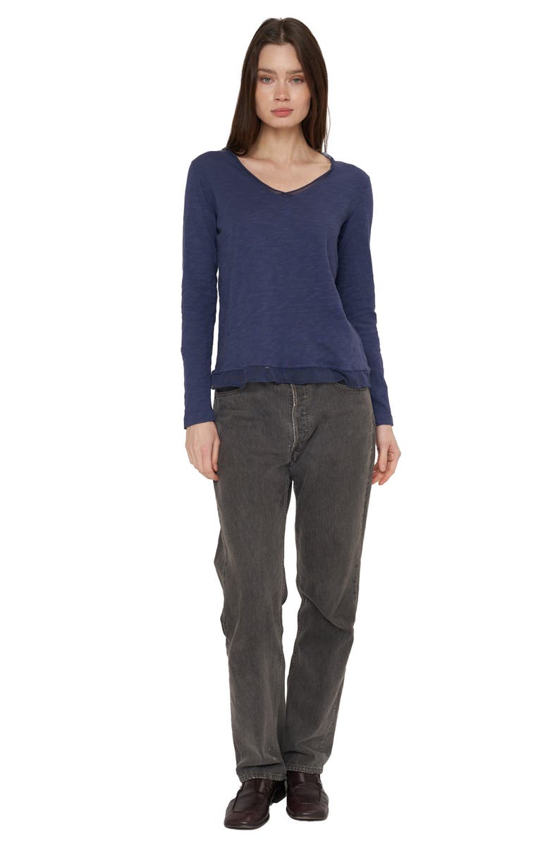 WILT Clothing V-Neck Long Sleeve Tulle Mixed Tee, Alternate, color, White