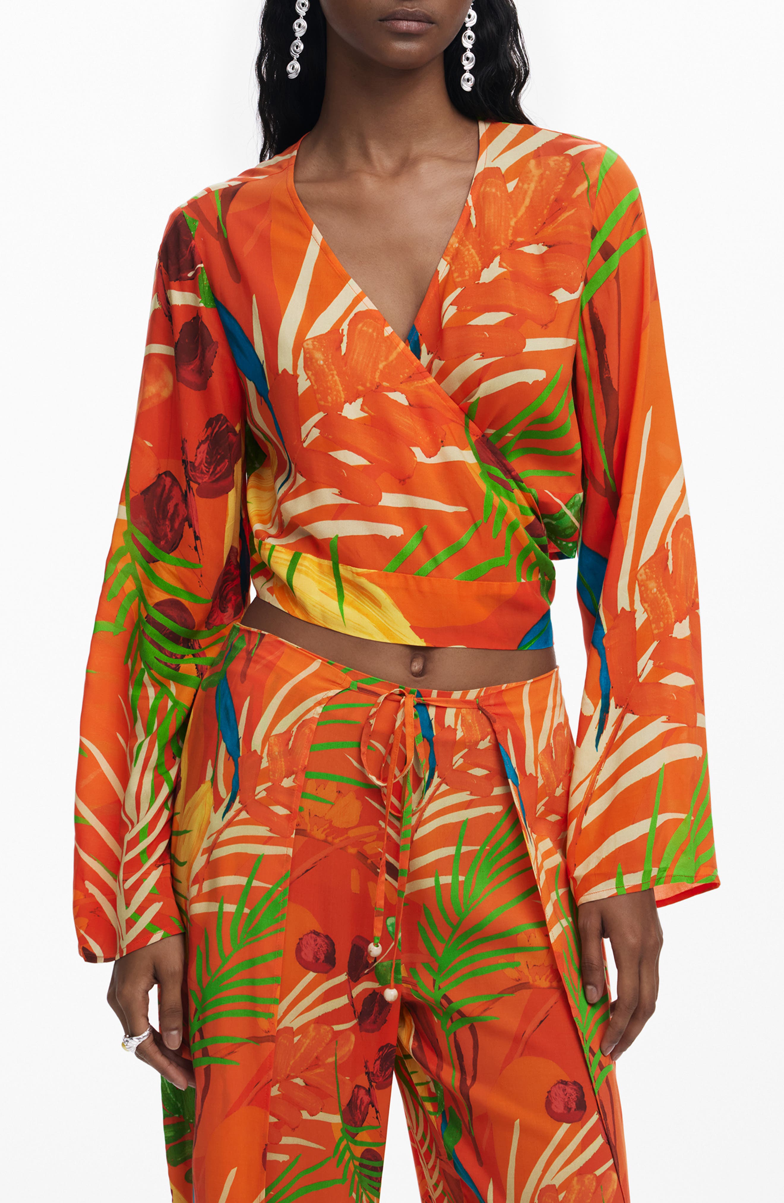 Desigual Long Sleeve Crop Wrap Top