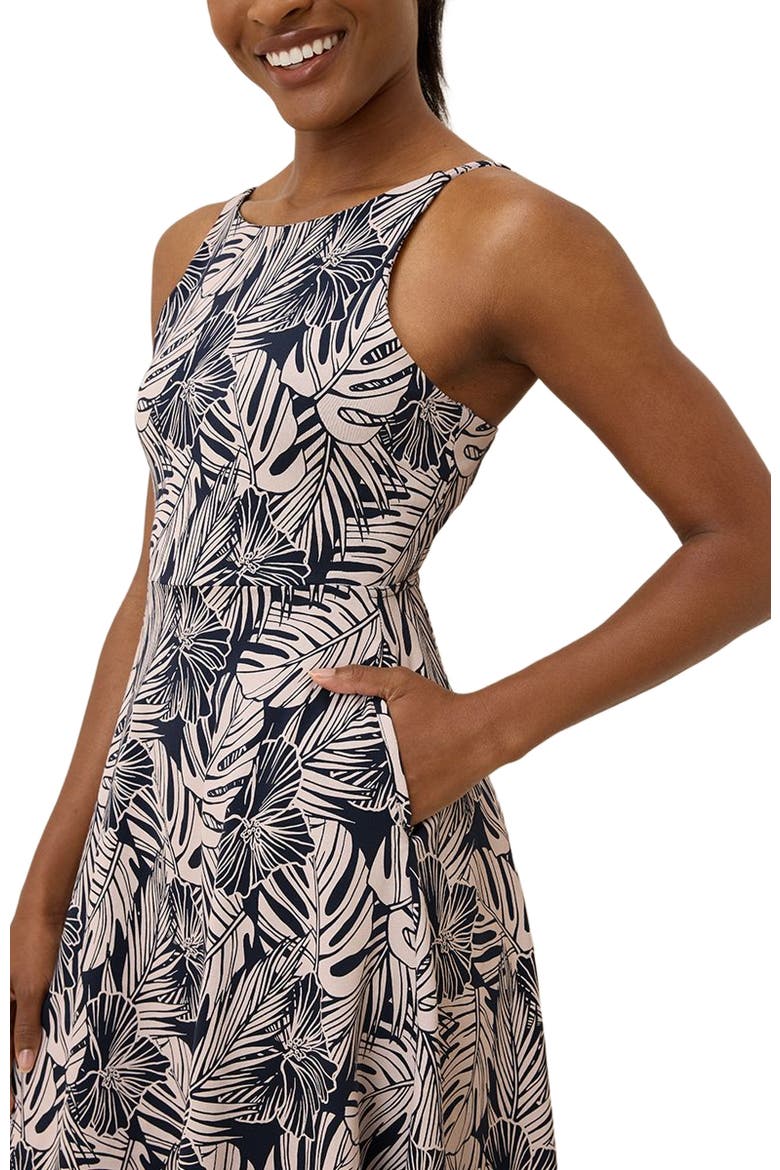 Organic Cotton Fit & Flare Twist Back Dress, Alternate, color, Midnight Blue Palms