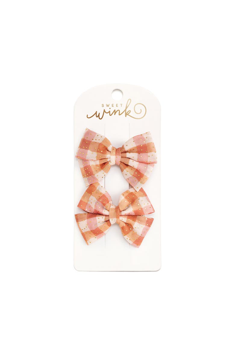 Cinnamon Plaid Tulle Bow Clip Set, Main, color, Orange