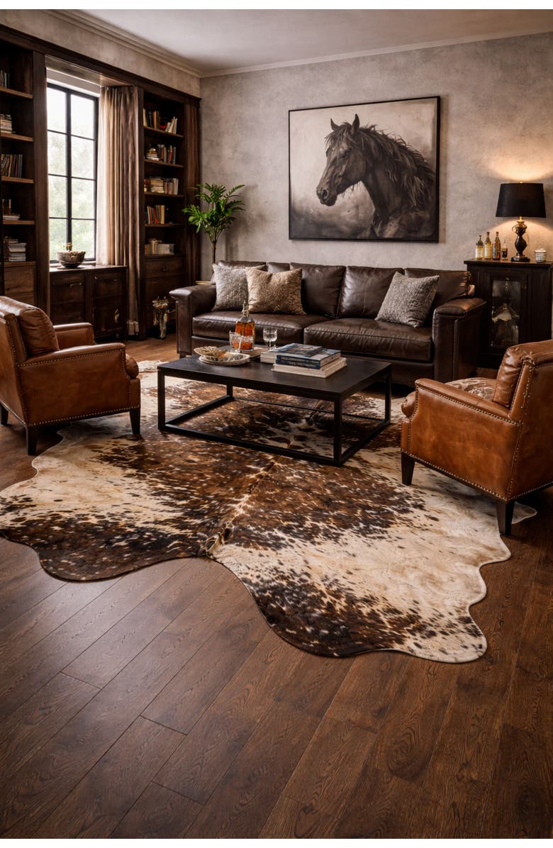Rhacam Eco Hides RH Rugs Frances Brown Speckled Cowhide Rug 7'9" × 6'0", Alternate, color, Brown Speckled