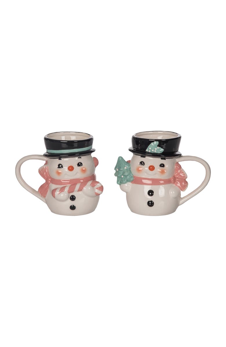 Transpac Dolomite Pink Vintage Snowman Mug Set of 2 for Christmas, Main, color,