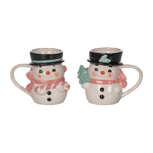 Transpac Dolomite Pink Vintage Snowman Mug Set Of 2 For Christmas In Neutral