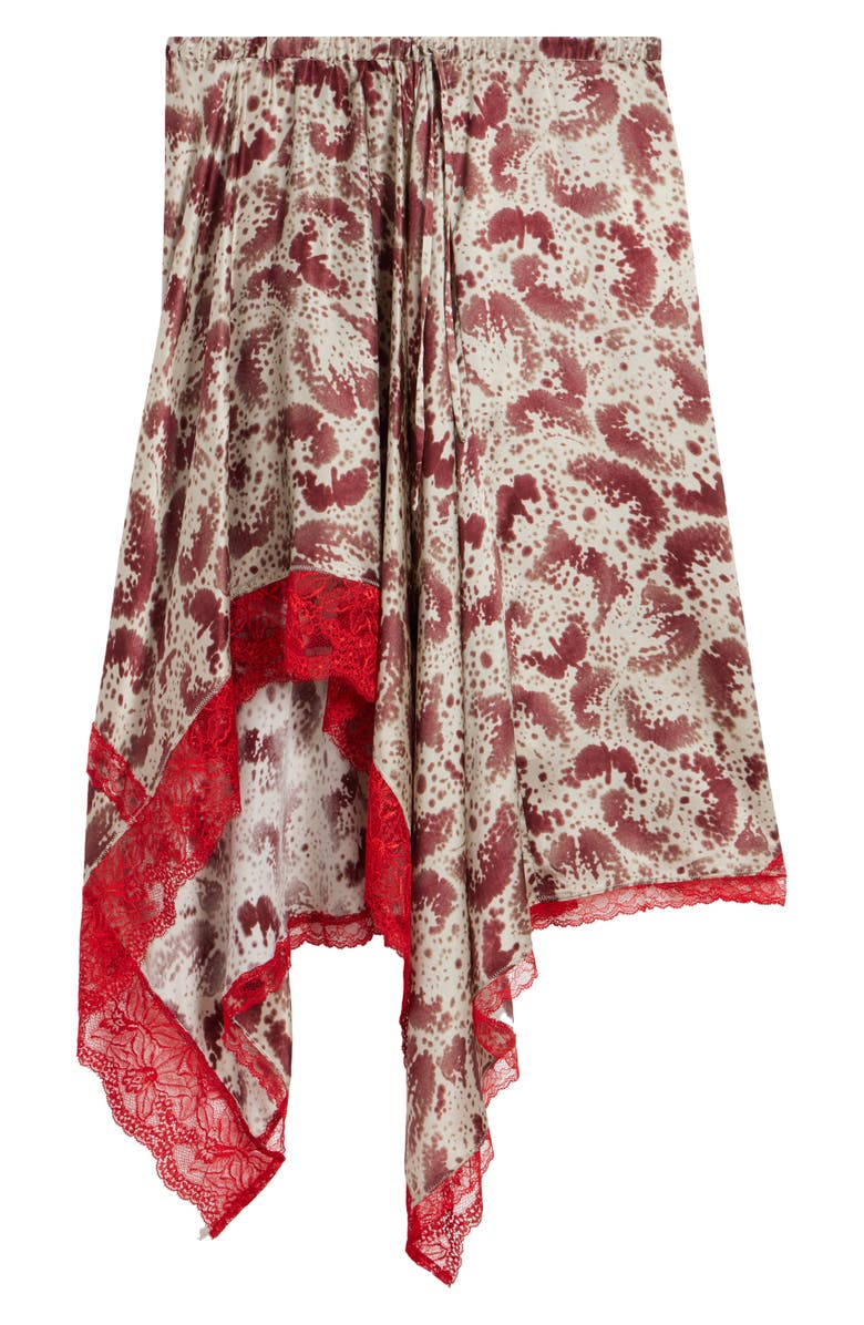 Dries Van Noten Shake Orchid Petal Print Asymmetric Lace Trim Silk Skirt, Alternate, color, 