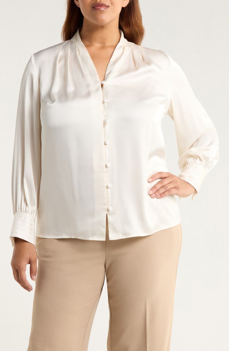 Anne Klein Pleated Top, Main, color, White Dove